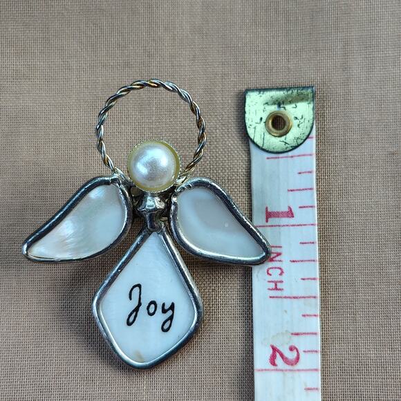 Joy Angel Lapel Pin Silver Tone and White Mother of Pearl - Picture 8 of 9